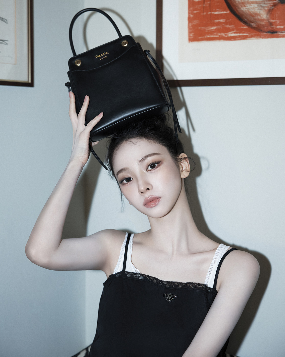 Karina in a black Prada dress for Vogue Korea, March 2026